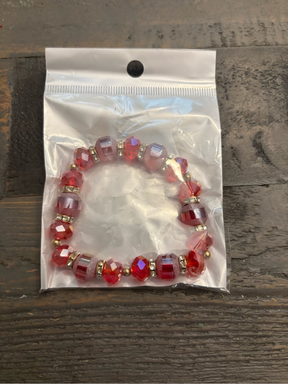 New Greater Goods B0493 Layered Bubble Bead Bracelet Pink Red Gold Tone